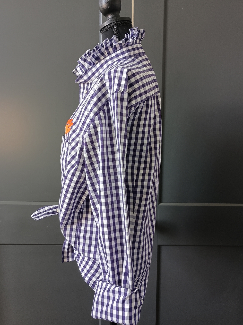 Upcycled Women's Clemson Ruffle Collar Shirt #102 - Picture 4 of 9